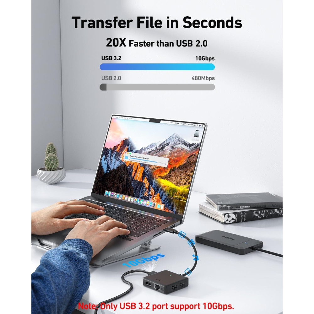 BENFEI 6971785944756 000399BK 6 In 1 USB-C HUB to HDMI (8K) + USB3.2 (10Gbps) +USB2.0 x 2 + PD100W + RJ45 Black - Image 7
