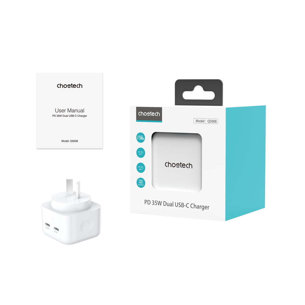 Choetech 6932112103086 Q5008 PD 35W Dual USB-C Charger - Image 8