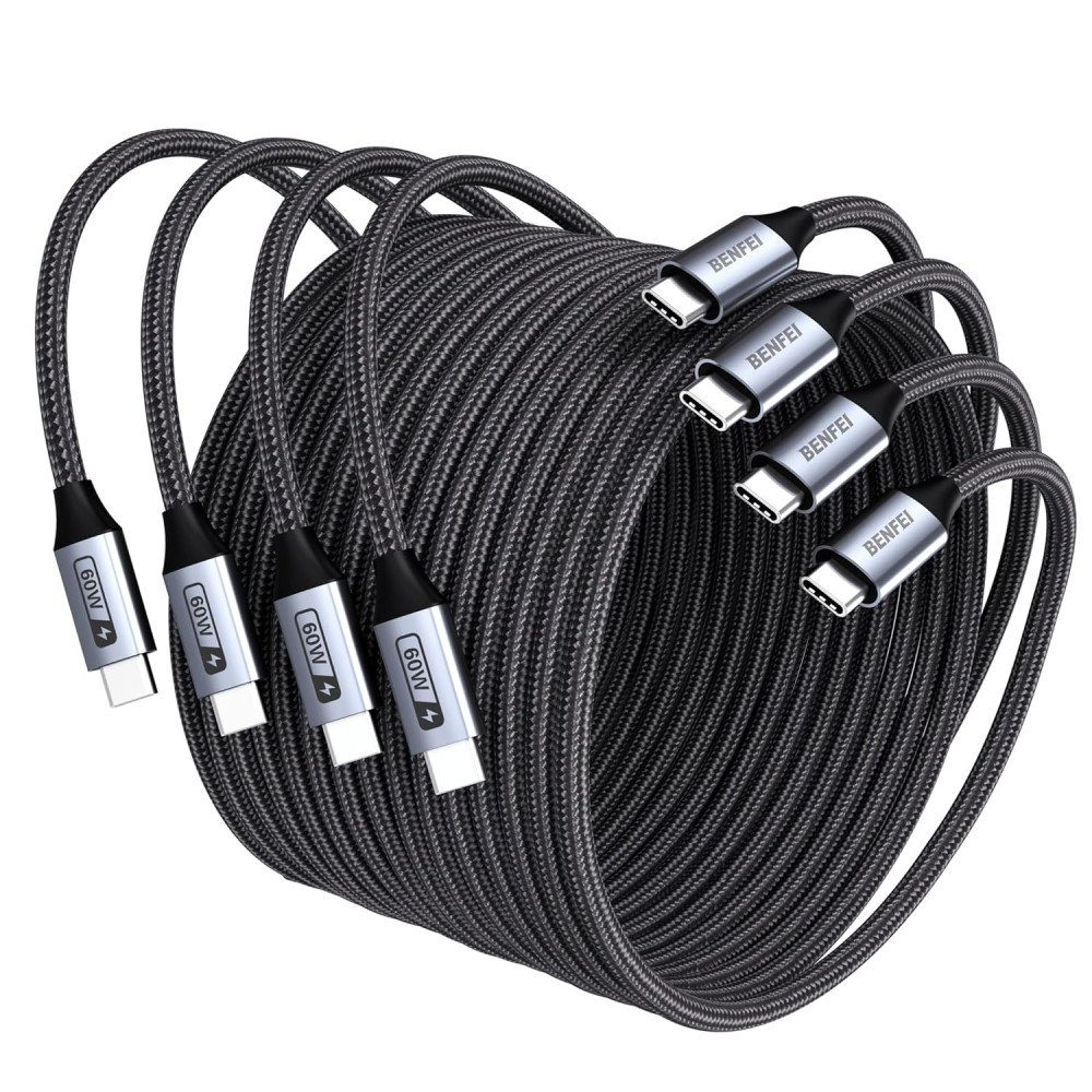 BENFEI 6971785943599 000382GY-4P USB C Fast Charging 60W Cable, 4-Pack(3.3ft/1M x 2 + /6.6ft/2M x 2) Nylon Braided Cable for I-phone 15/16/17 and Samsung / Google phone. - Image 1