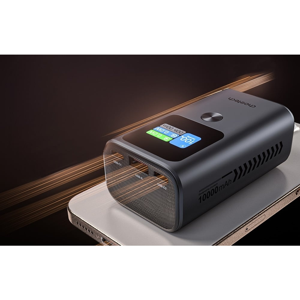 Choetech 6932112107299 B701-GY 10,000mAh PD30W USB-A + USB-C x 2, 3Ports & TFT Display Power Bank - Image 7
