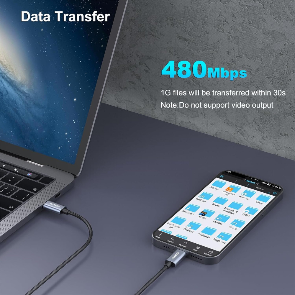 BENFEI B0D6TWHND8 000351SL-2M 100W USB-C to USB-C Fast Charging Cable Aluminum Shell Tangle-Free Silicone for I-phone 15 /16 /17 and Samsung 2M - Image 6