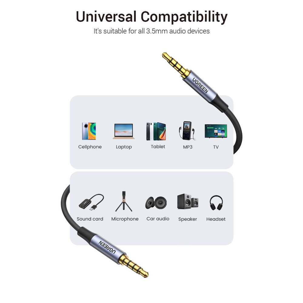 UGREEN 6957303827855 20785 3.5mm Braided 4-Pole Audio Cable Male to Male 3M - Image 3
