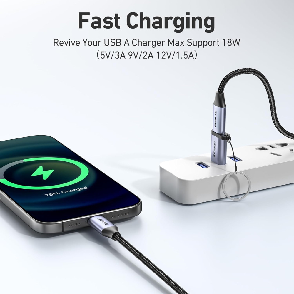 BENFEI 6971785944015 000407GY-2P USB-A to USB-C Adapter (2 Pack Male to Female) Supporting 5V 3A 10Gbps Data Transmit - Image 5