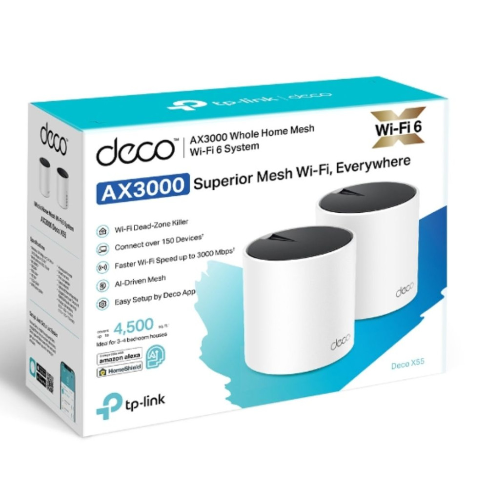 TP-LINK DECO X55(2-PACK) AX3000 Whole Home Mesh WiFi 6 Router, Dual-Band with Smart Antennas, MU-MIMO, HomeShield Security - Image 1