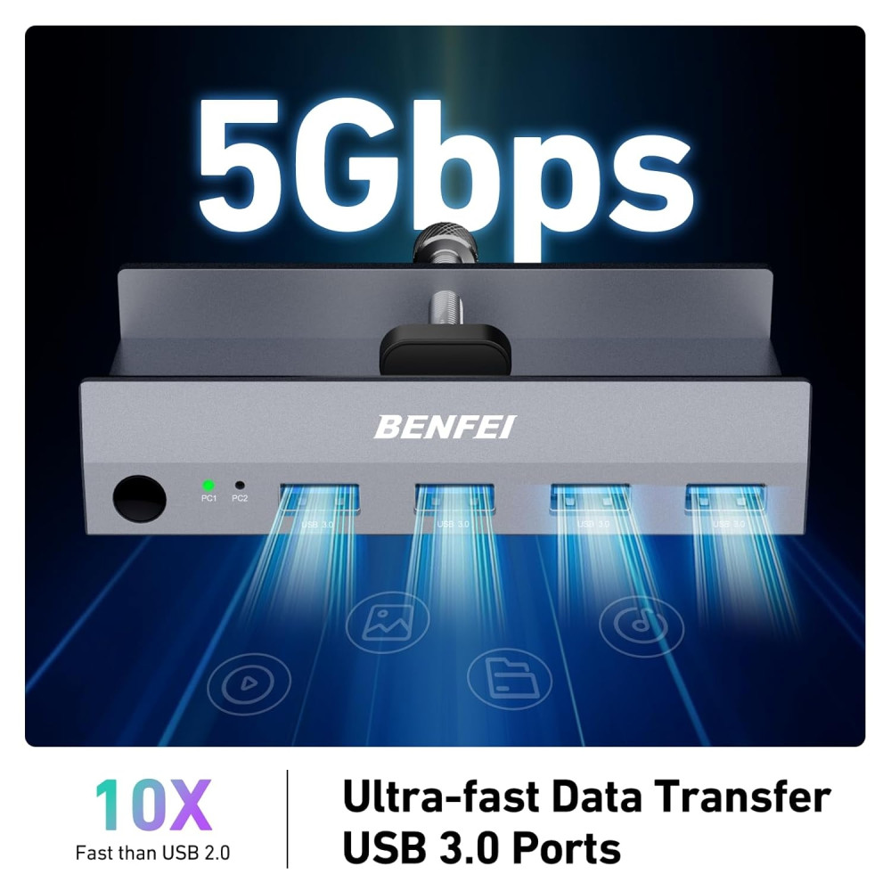 BENFEI 6971785943544 000355GY USB 3.0 HDMI KVM Switch(8K@60Hz) with 4 USB 3.0 Ports for 2 Computers Sharing Monitor Keyboard Mouse - Image 7