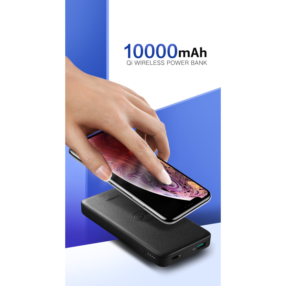 UGREEN 6957303855780 50578 Power Bank 10000mAh 5V 3A with 10W Wireless charging pad (Black) - Image 1