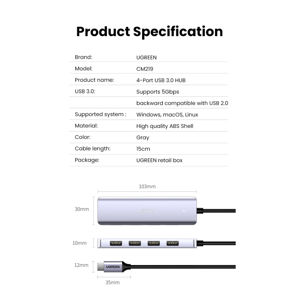 UGREEN 6957303873364 70336 USB Type-C to 4 Port USB 3.0 Hub - Image 10