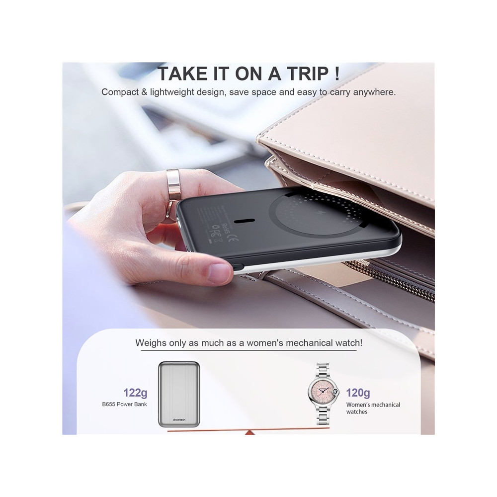 Choetech 6932112104779 B655-SL Magnetic Wireless Power Bank 10W, 5000mAh - Image 5