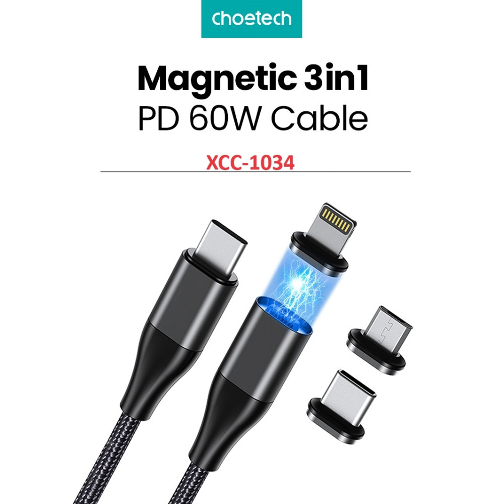 Choetech 6932112102652 XCC-1034 60W C to C 1M with 3 Replaceable connecter - Image 1