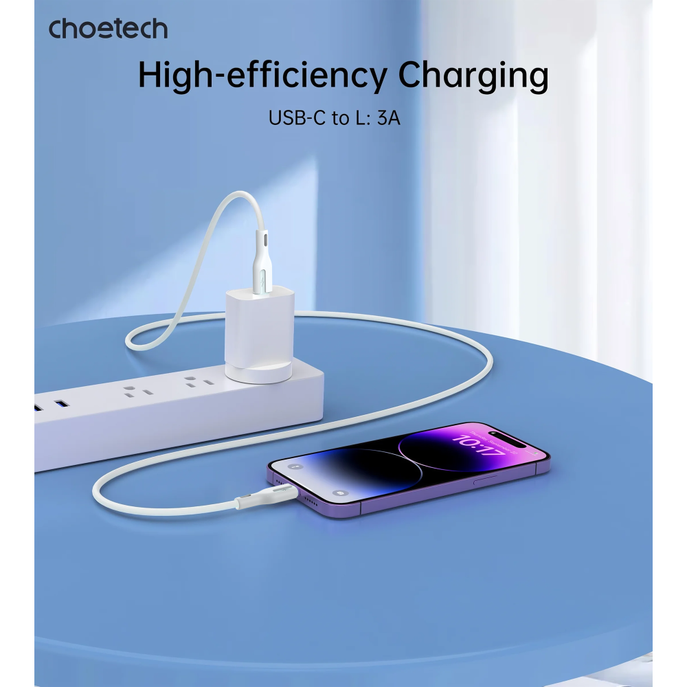 Choetech 6932112106445 XCL-0002 1m Silicone USB-C to Lightning Cable Fast Charging White - Image 3