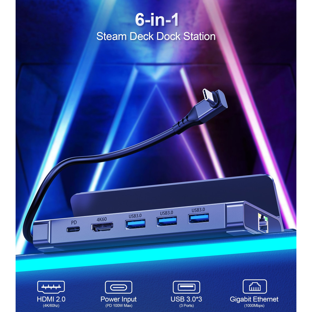 Choetech 6932112104540 HUB-M50 6-in-1 USB-C 100W Aluminum Steam Deck™ Docking Station - Image 4