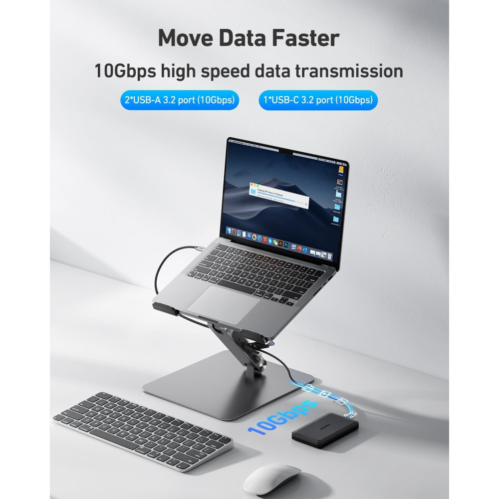 BENFEI 6971785944763 000398GY Laptop Stand + USB-C 6in1 HUB HDMI+USB-C(10G)+RJ45+2*USB-A(10G)+PD - Image 5