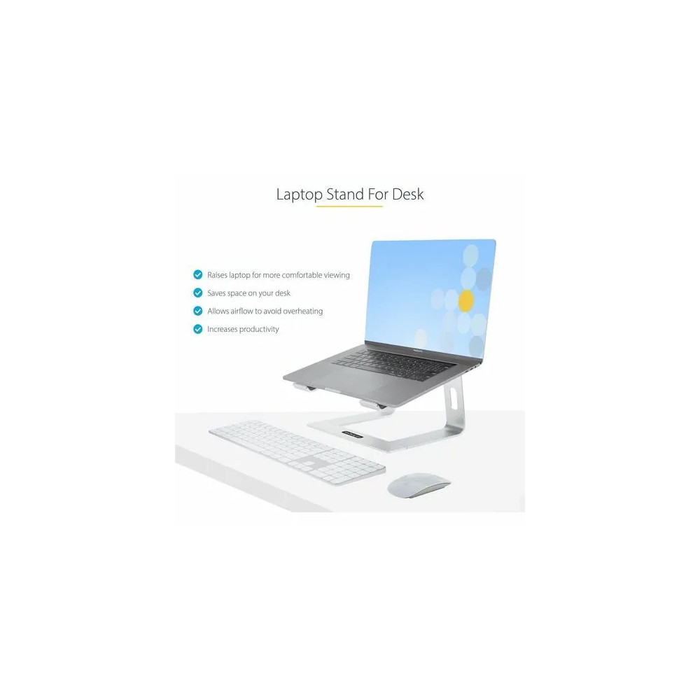 StarTech LAPTOP-STAND-SILVER Laptop Stand for Desk, Supports 5kg / 11lb, Aluminum, Silver, Ergonomic Laptop Riser, Portable Laptop Holder for Desk - Up to 43.2 cm (17") Screen Support - 50 kg Load Capacity - 14.5 cm Height x 22.4 cm Width - Desk, Desktop