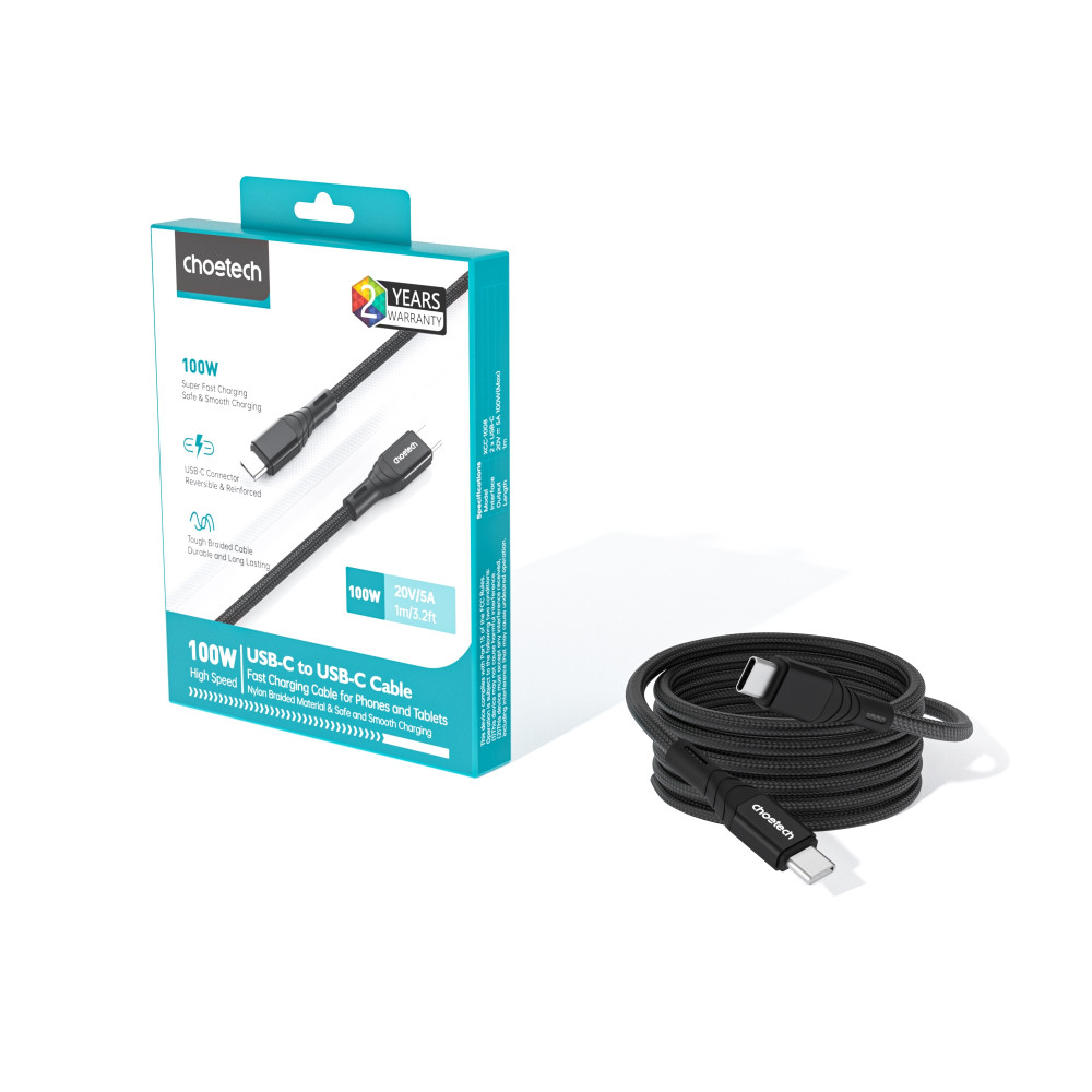 Choetech 6971824975222 XCC-1007 USB 3.1 Gen2 100W 10Gbps 4K USB-C Cable 2M Braided Black - Image 11