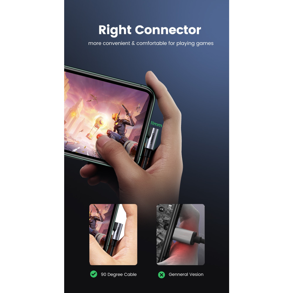 UGREEN 6957303867639 60763 USB-C to Lightning 90 Degree Cable 1M - Image 1