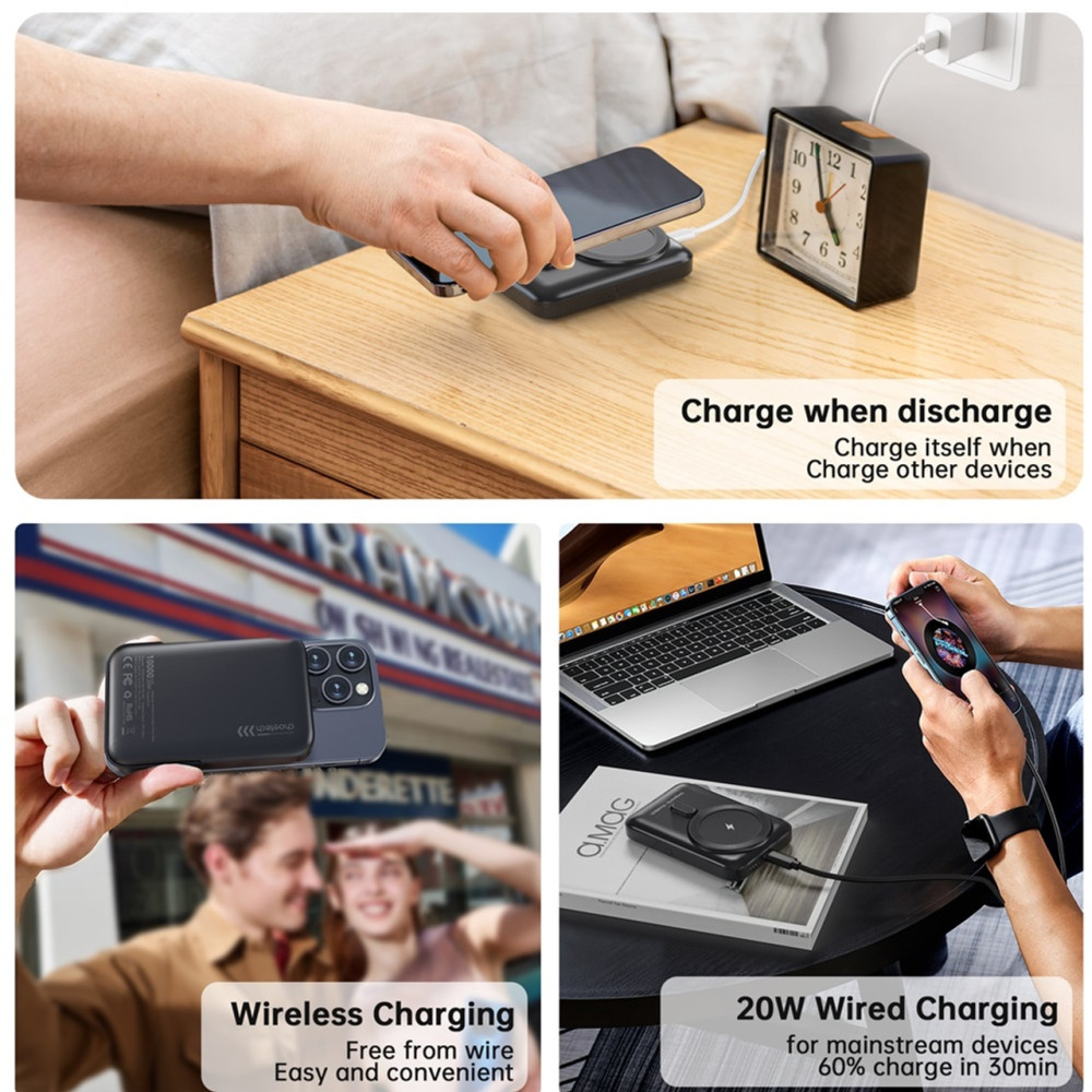 Choetech 6932112107855 B743BK 10000mAh 20W MagLeap Wireless Power Bank Black with Phone Holder - Image 3