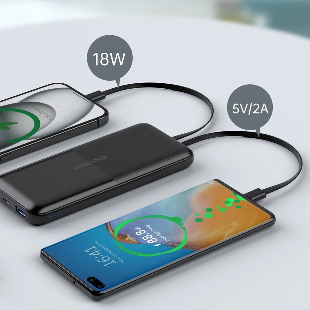 Choetech 6932112106087 B654 10000mAh Pwer Bank 22.5W USB-A / USB-C / micro USB with built-in USB-C / Lightning cable - black - Image 6