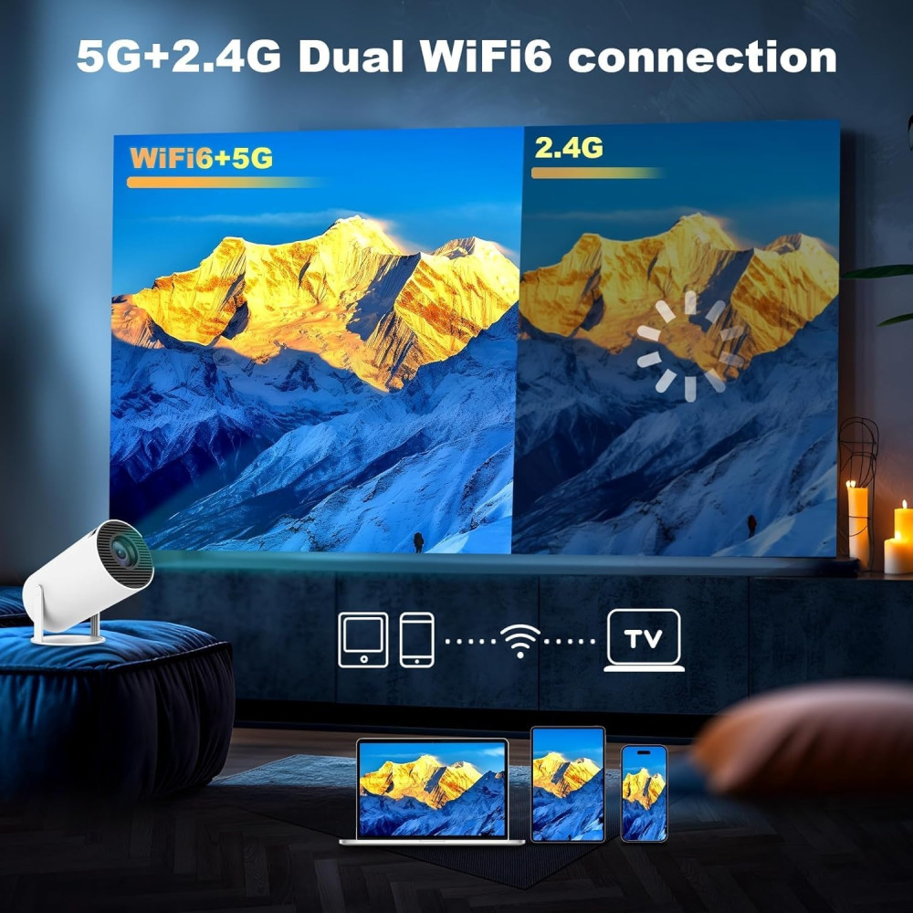 Topleo 5712447634711 HY300 Pro Smart Mini Projector – 720P HD, Android 11, Dual-Band WiFi6, Hi-Fi Speaker, Portable Home Cinema - Image 8