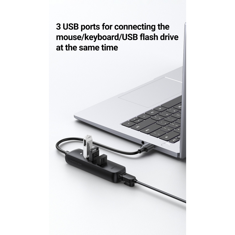 UGREEN 6957303829842 20984 USB-A to 10/100 Mbps RJ45 Ethernet Adapter + 3 port USB-A HUB - Image 5