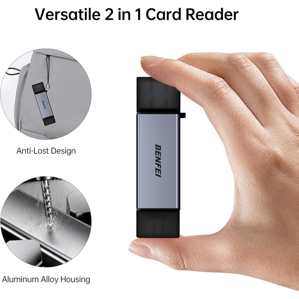 BENFEI B0D9K82TNL 000381GY USB-C+USB-A to SD/TF Card Reader for I-phone15/16, Mac, I-pad, Surface Book 3 and PC - Image 6