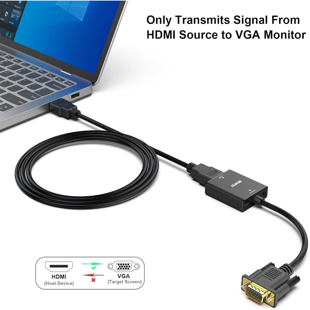 BENFEI B07XZ22KCD 000272BK HDMI Female to VGA Male with 3.5mm Audio Jack, Uni-Directional Adapter Black - Image 4
