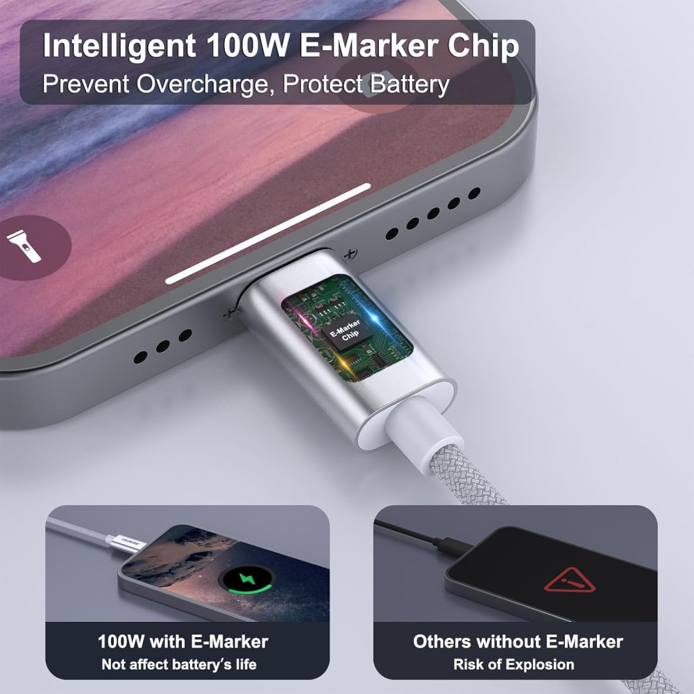 BENFEI B0CSFYW467 000351SL-1M 100W USB-C to USB-C Fast Charging Cable Aluminum Shell Tangle-Free Silicone for I-phone 15 /16 /Samsung 1M - Image 5