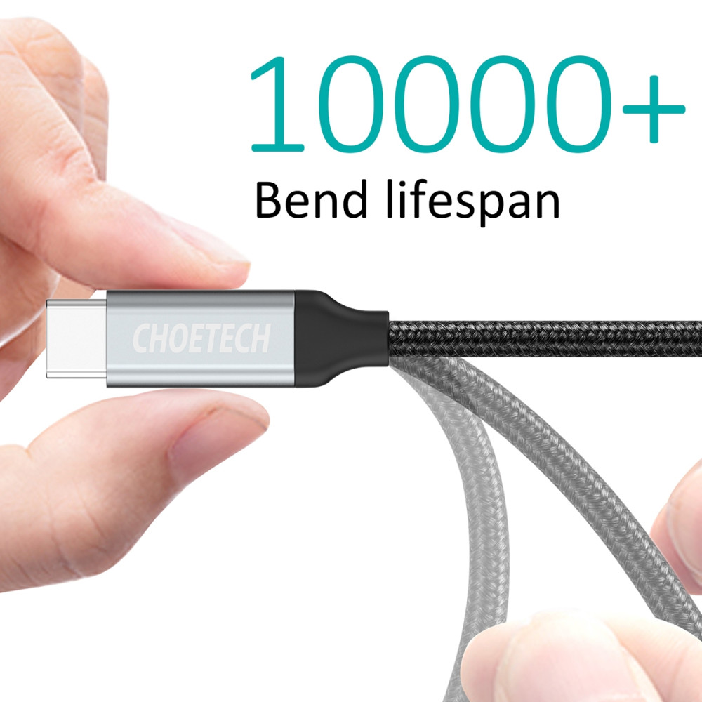 Choetech 6971824971316 AC0007-102GY USB3.0 to USB-C Braided Cable 2M - Image 4
