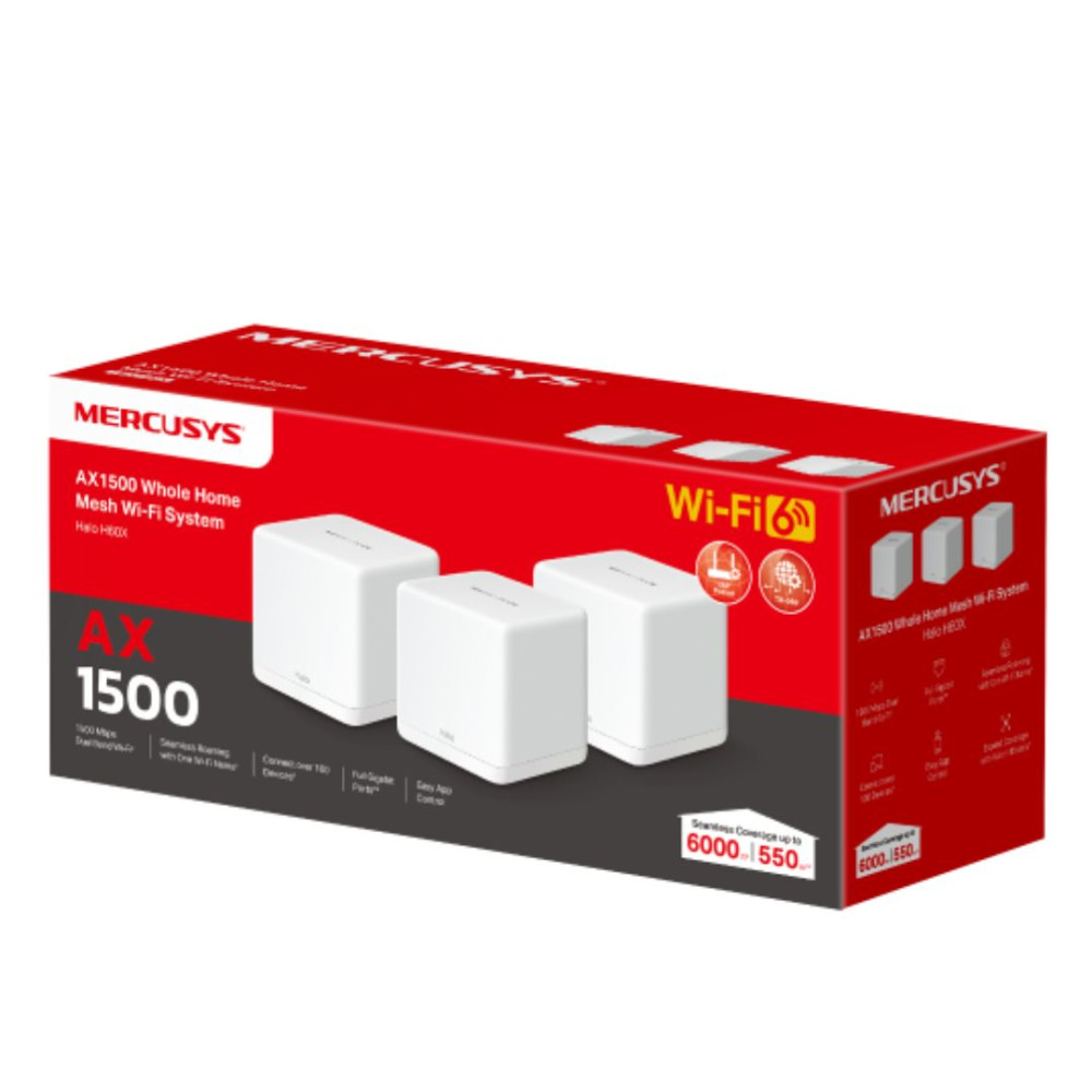 TP-LINK HALO H60X(3-PACK) Mercusys AX1500 Whole Home Mesh Wi-Fi 6 System, 300 Mbps at 2.4 GHz + 1201 Mbps at 5 GHz, QoS, IPTV, IPv6, MU-MIMO, Beamforming, Sma - Image 1
