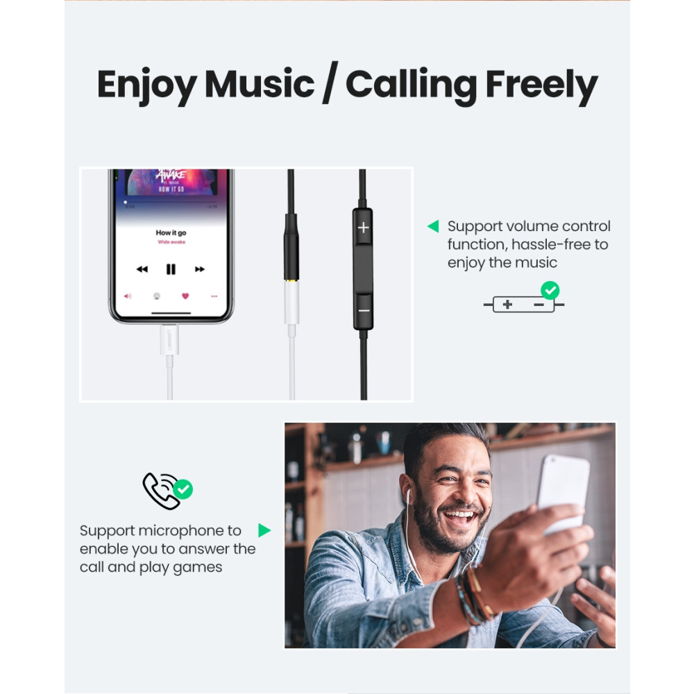 UGREEN 6957303837595 30759 Lightning to 3.5mm Audio Adapter White - Image 2