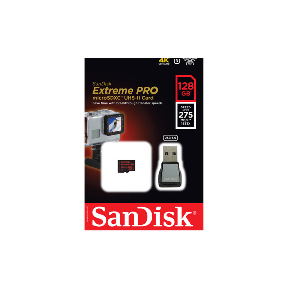 Sandisk SDSQXPJ-128G Extreme Pro micro SDXC UHS-II 128GB Class 10 up to 275mb/s,with microSD to USB 3.0 adaptor