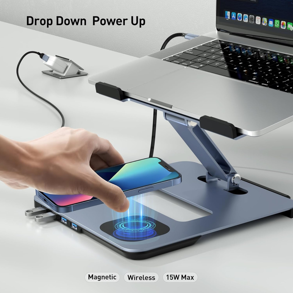 BENFEI 6971785943414 000366GY Laptop Stand with USB C Hub, Multi Function With USB and KVM Switch and 15W Wireless Charger - Image 4
