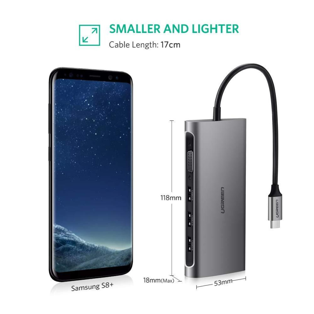 UGREEN 6957303855391 50539 USB Type C 8 in 1 Multifultion adaptor VGA/RJ45/USB3.0 x 3/SD/TF/TypeC PD Protocal - Image 6