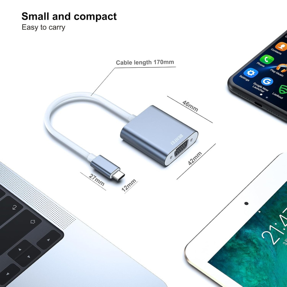 BENFEI B076X2XS9R 000165GY USB C to VGA Adapter, Thunderbolt 3/4 to VGA Adapter Compatible with iPhone 15/16, MacBook, iPad Pro, iMac, S23, XPS 17, Surface Book 3 and More - Image 4