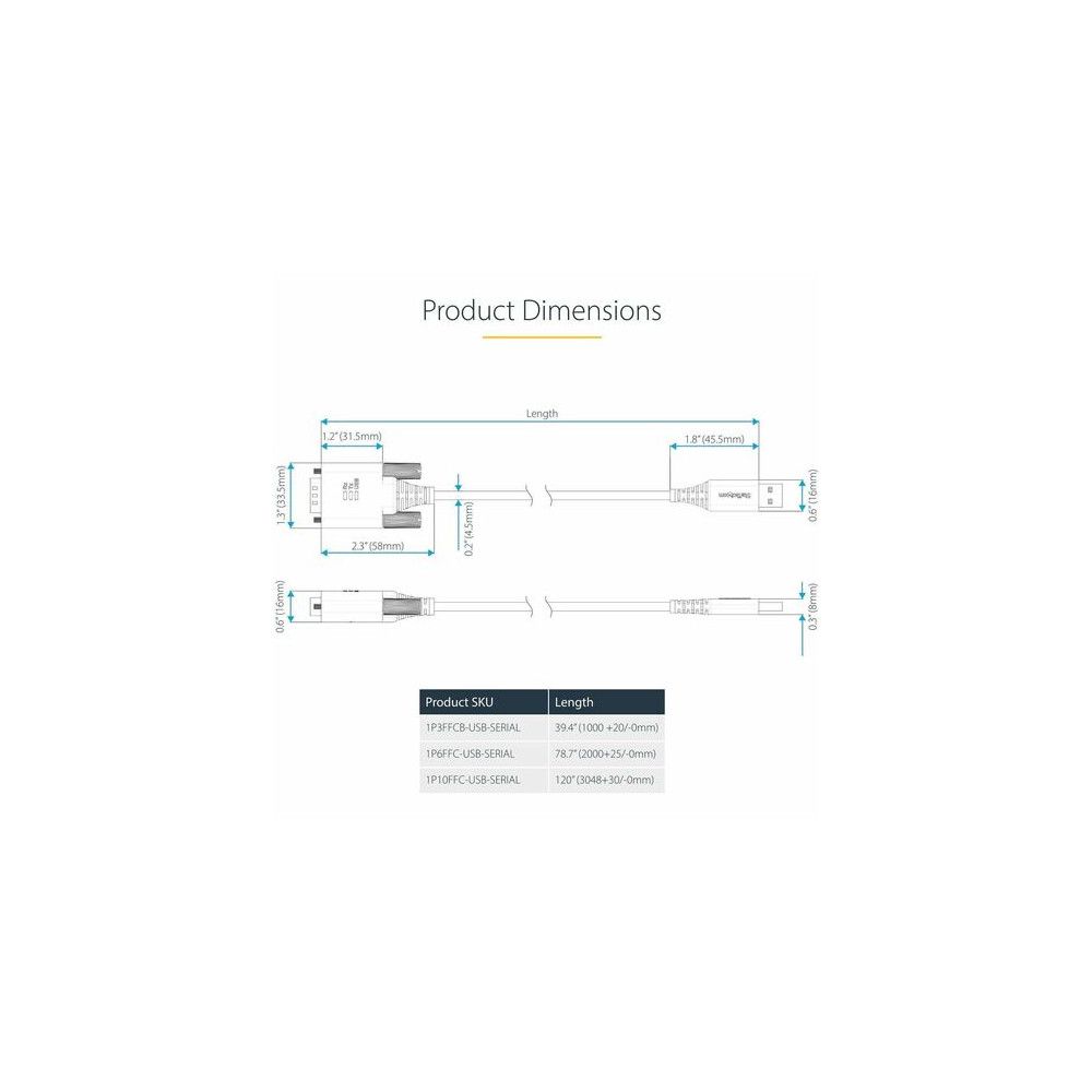 StarTech 1P3FFCB-USB-SERIAL 3ft (1m) USB to Serial Adapter Cable, COM Retention, FTDI IC, DB9 RS232, Interchangeable DB9 Screws/Nuts, Windows/macOS/Linux - Add a DB9 RS-232 serial port to a desktop/laptop using a USB-A port; Interchangeable Scre - Image 9
