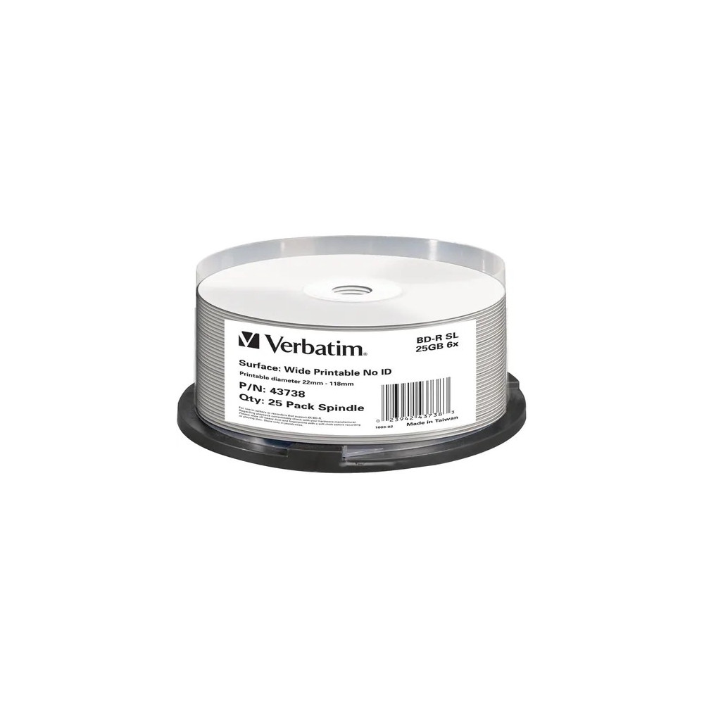 Verbatim 43738 Blu-Ray 25GB 25Pk Spindle White Wide Ink - Image 1