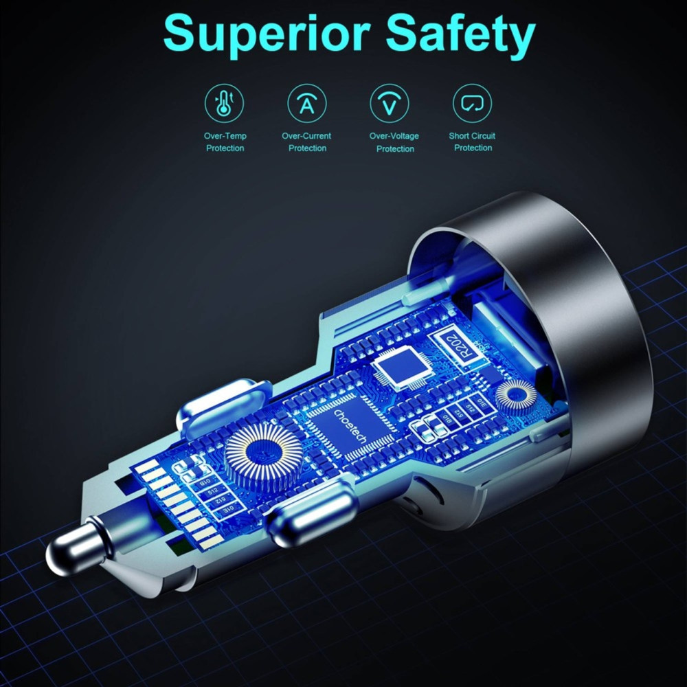 Choetech 6932112102966 TC0011 130W 3-Port Car Charger 100W USB-C PD for MacBook Pro/iPhone - Image 2