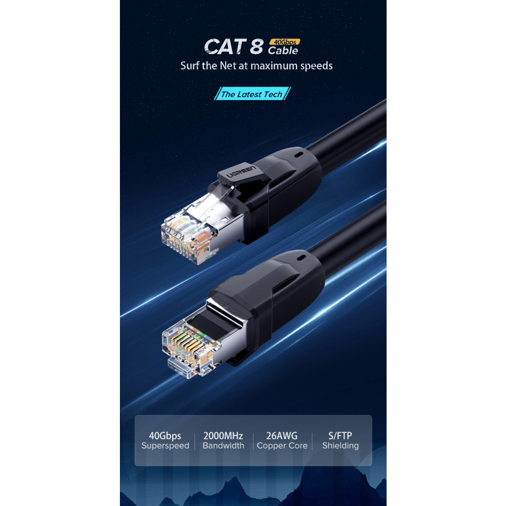 UGREEN 6957303871728 70172 Cat8 Cable - Pure Copper Patch Cord 5M (Black) - Image 6