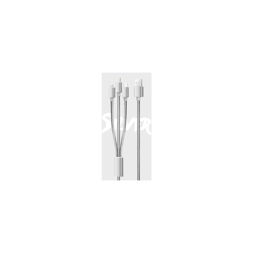 KIVEE 6971239570906 CH061 USB-A to Multi Charger Cable 3 in 1 Nylon Braided 1.2M Silver - Image 3