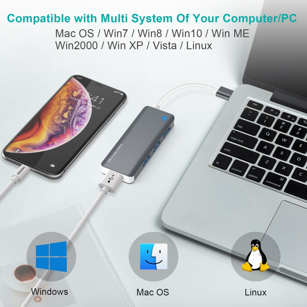 Choetech 6932112102645 HUB-U03 Ultra Mini USB3.0 to 4 * USB 3.0 port Hub - Image 3