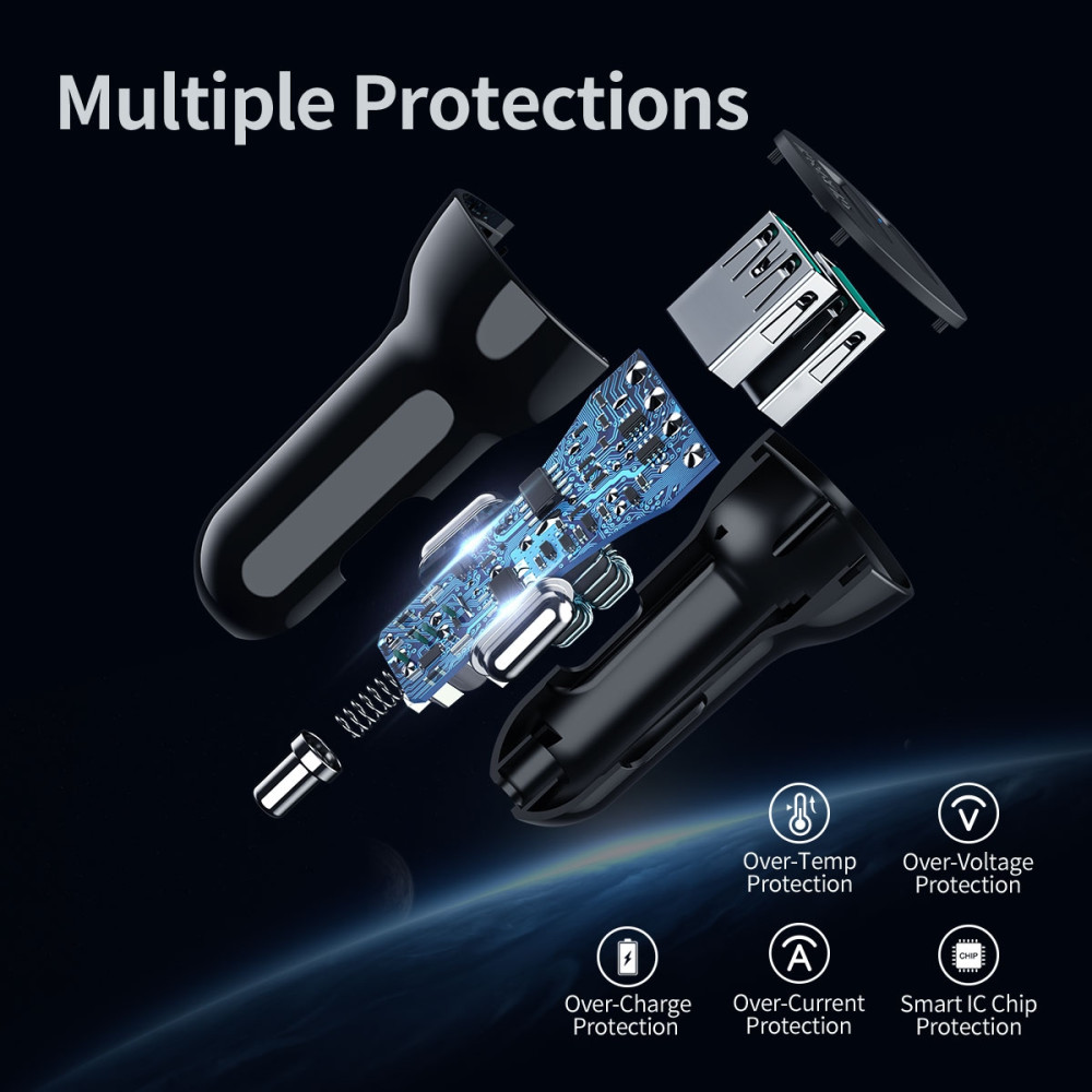 Choetech 6971824976120 C0051 Quick Charge 3.0 Tech 36W (Max) Car Charger (No Cable) - Image 5