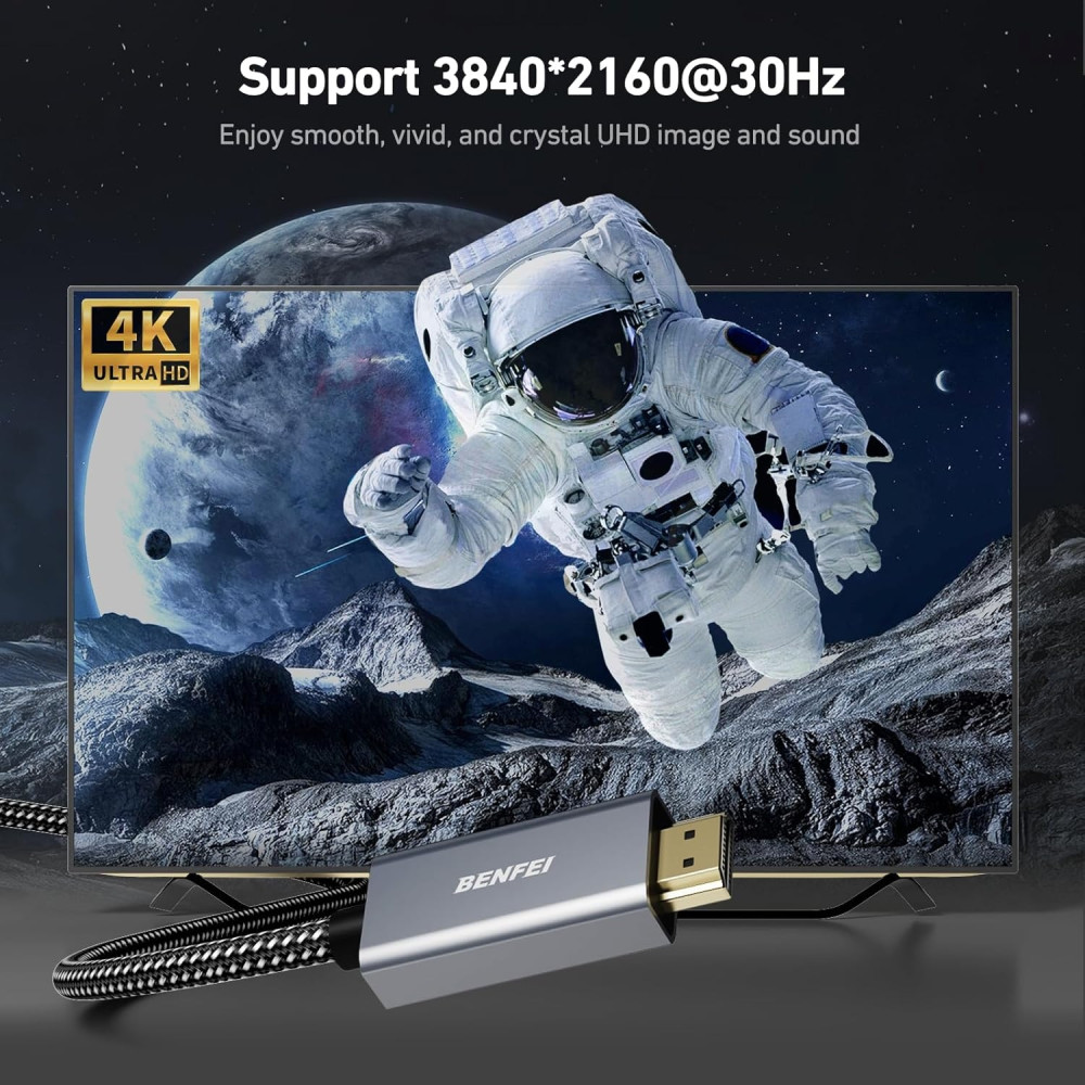BENFEI 6971785941229 000273GY-6F 4K DisplayPort V1.2 to HDMI V1.4 Aluminum Shell, Nylon Braided Cable 1.8M - Image 5