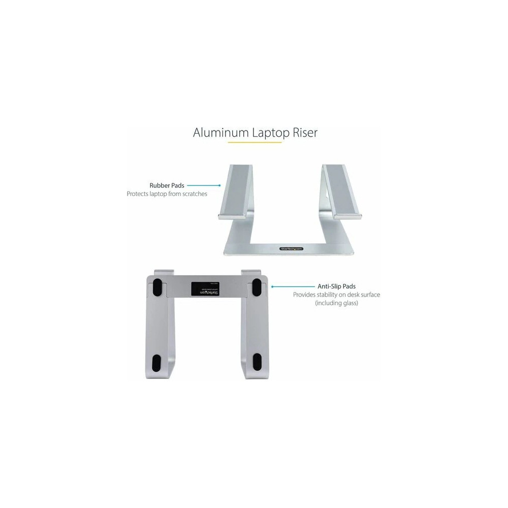 StarTech LAPTOP-STAND-SILVER Laptop Stand for Desk, Supports 5kg / 11lb, Aluminum, Silver, Ergonomic Laptop Riser, Portable Laptop Holder for Desk - Up to 43.2 cm (17") Screen Support - 50 kg Load Capacity - 14.5 cm Height x 22.4 cm Width - Desk, Desktop