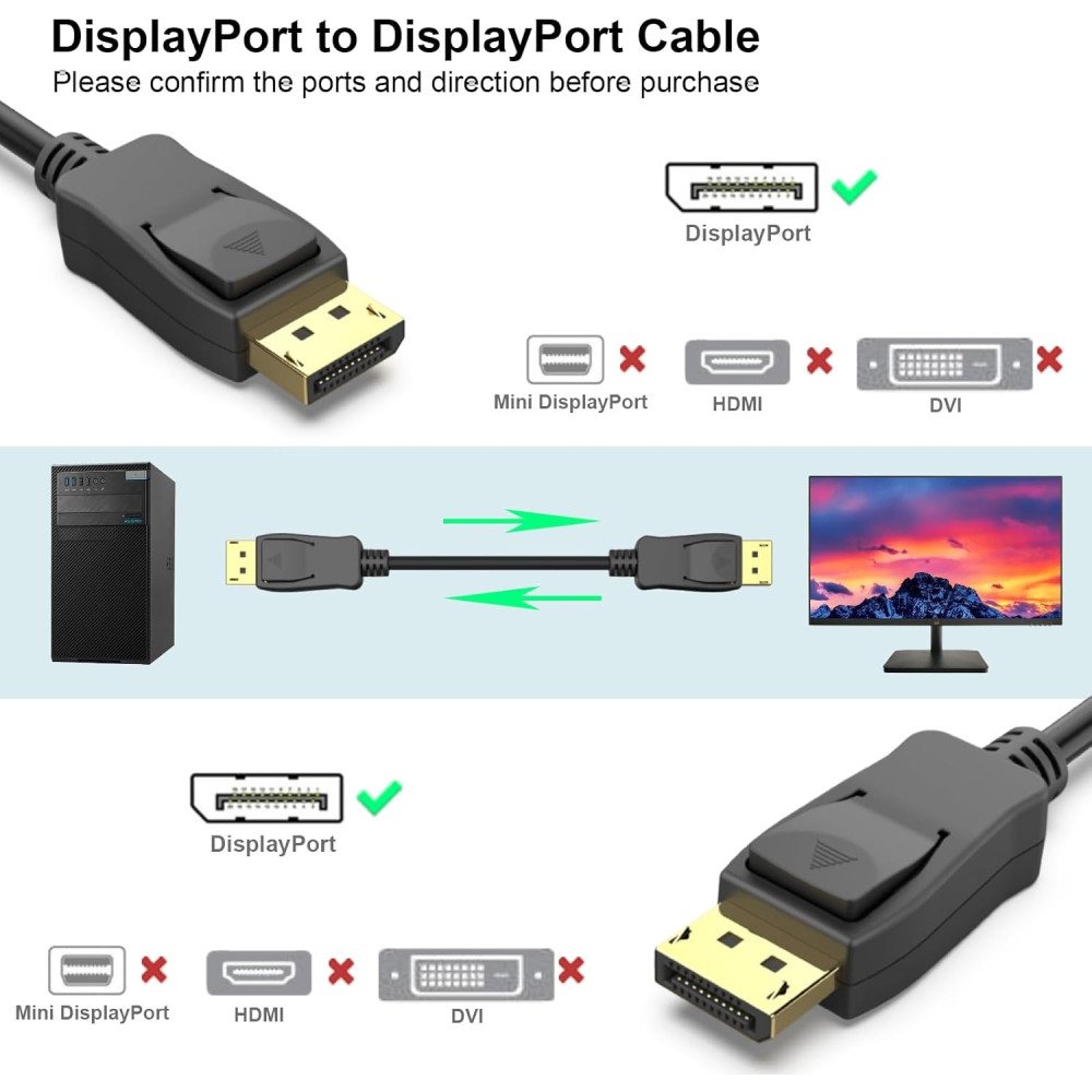 BENFEI 606682478757 000163BK-6F 8K@60Hz DP Male to DP Male Cable Gold-Plated 1.8M - Image 4