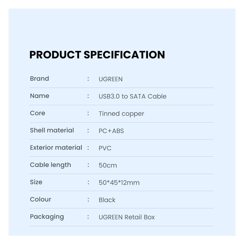 UGREEN 6957303865611 60561 SATA to USB 3.0 Adapter Cable with UASP SATA III to USB Converter