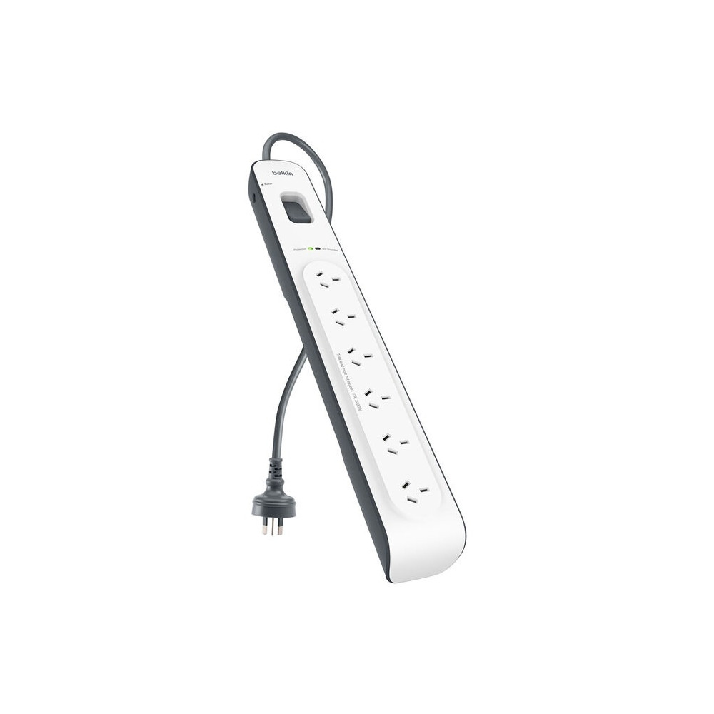 Belkin BSV603AU2M SurgeMaster 6-Outlet Surge Protection Strip with 2M Power Cord - White/Grey , 650 Joules Protection, CEW $30,000, 2 Years Warranty - Image 1