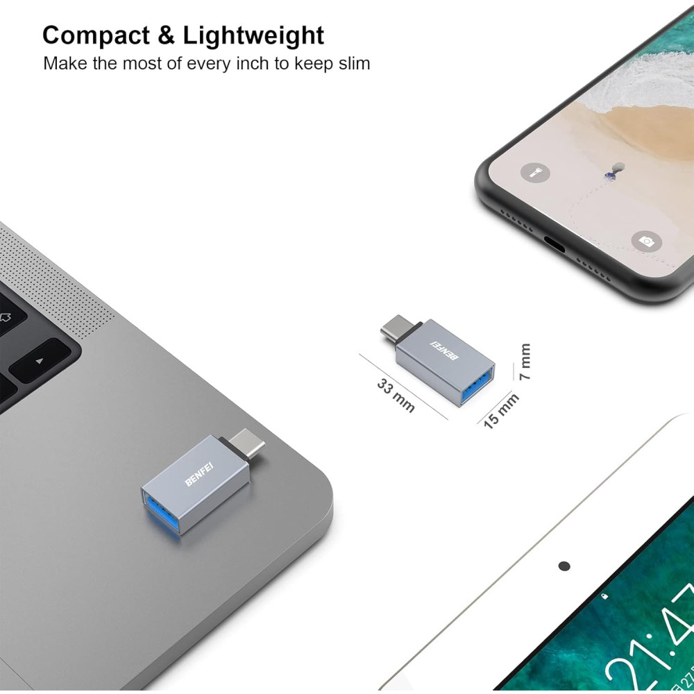 BENFEI B07X5V3XGZ 000191GY-1P USB C to A Male to Female Adapter Compatible with MacBook / Samsung Galaxy / Google Pixel, Nexus, and More - Image 6