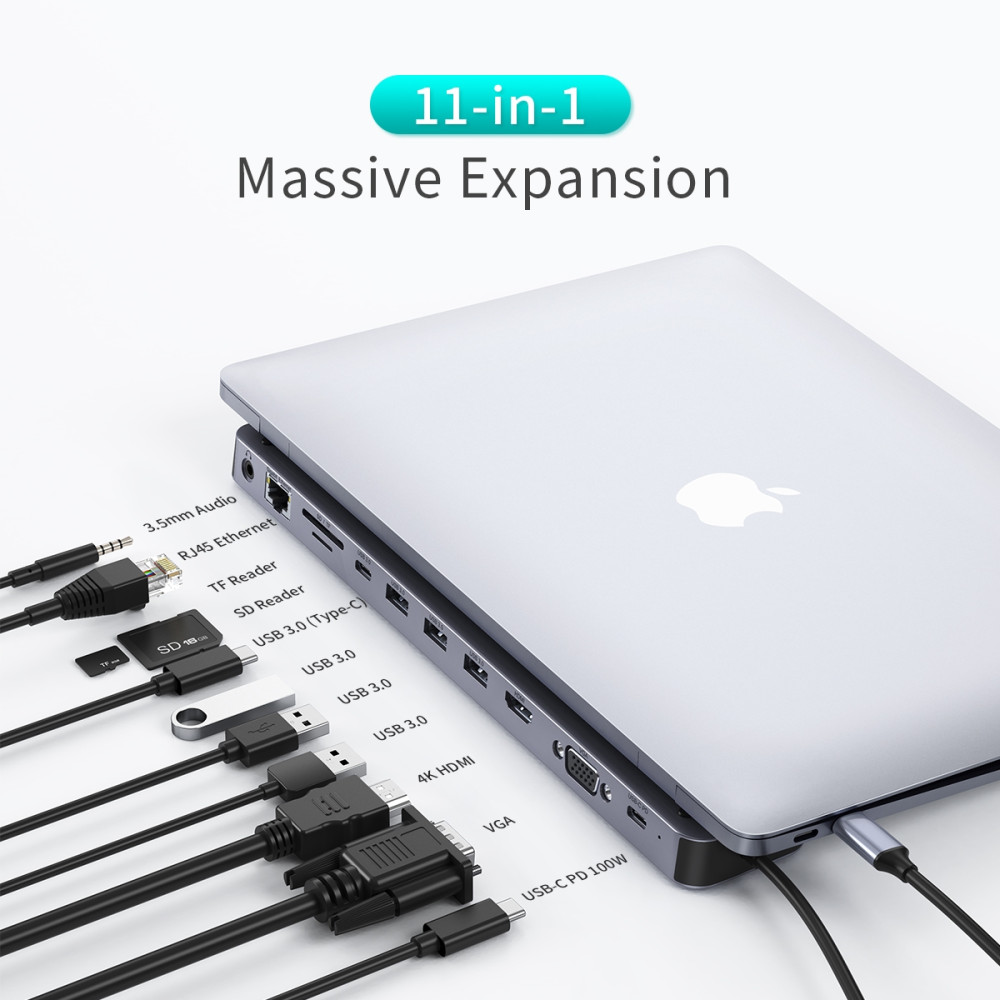 Choetech 6971824976175 HUB-M20 11-in-1 USB-C Hub 4K HDMI 100W PD Ethernet Grey Adapter - Image 4