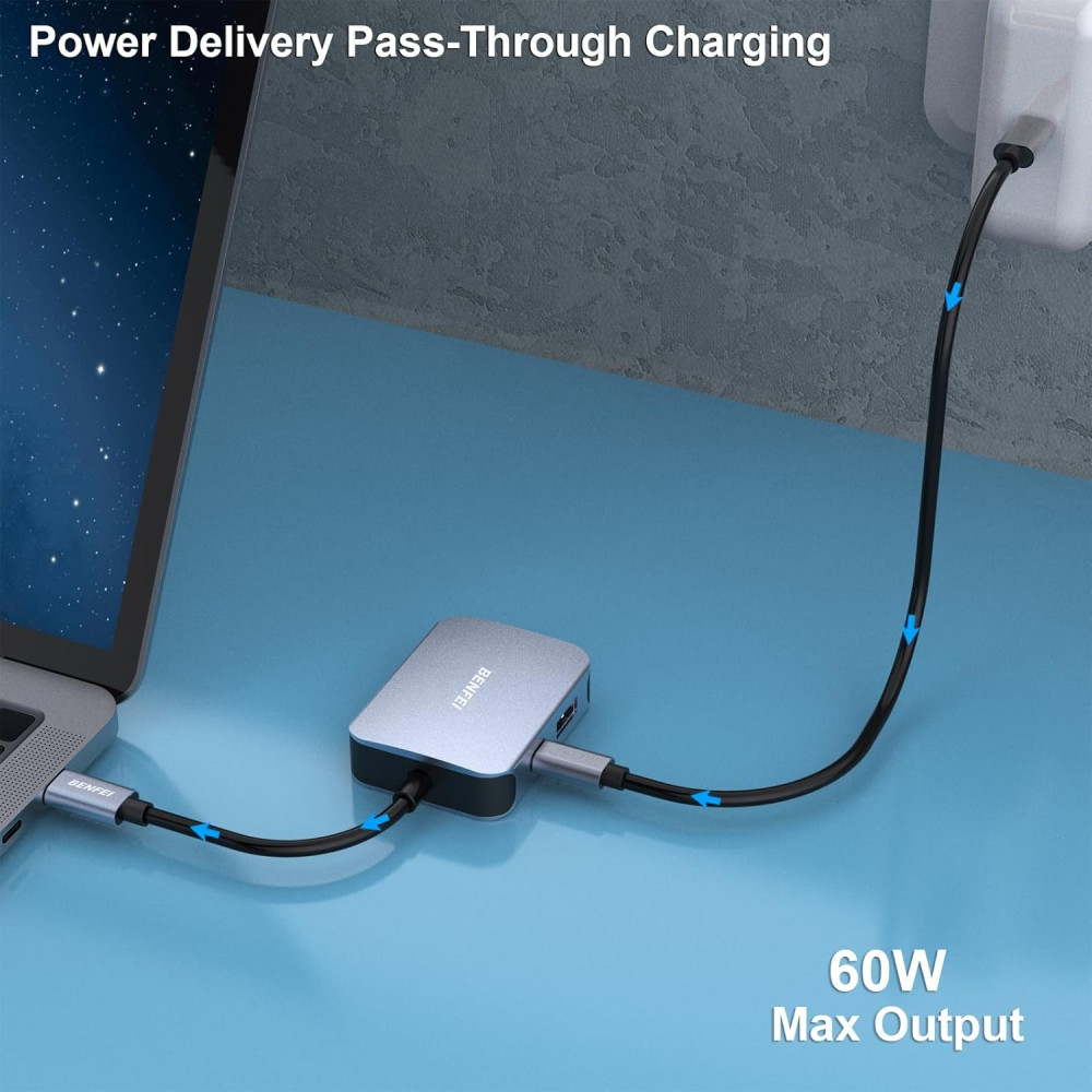 BENFEI B0CJPR27KX 000310GY USB-C 4in1 HUB - USB-C to HDMI / VGA / USB3.0 / USB-C PD Adapter Compatible with MacBook / Surface Book / Pixelbook - Image 7