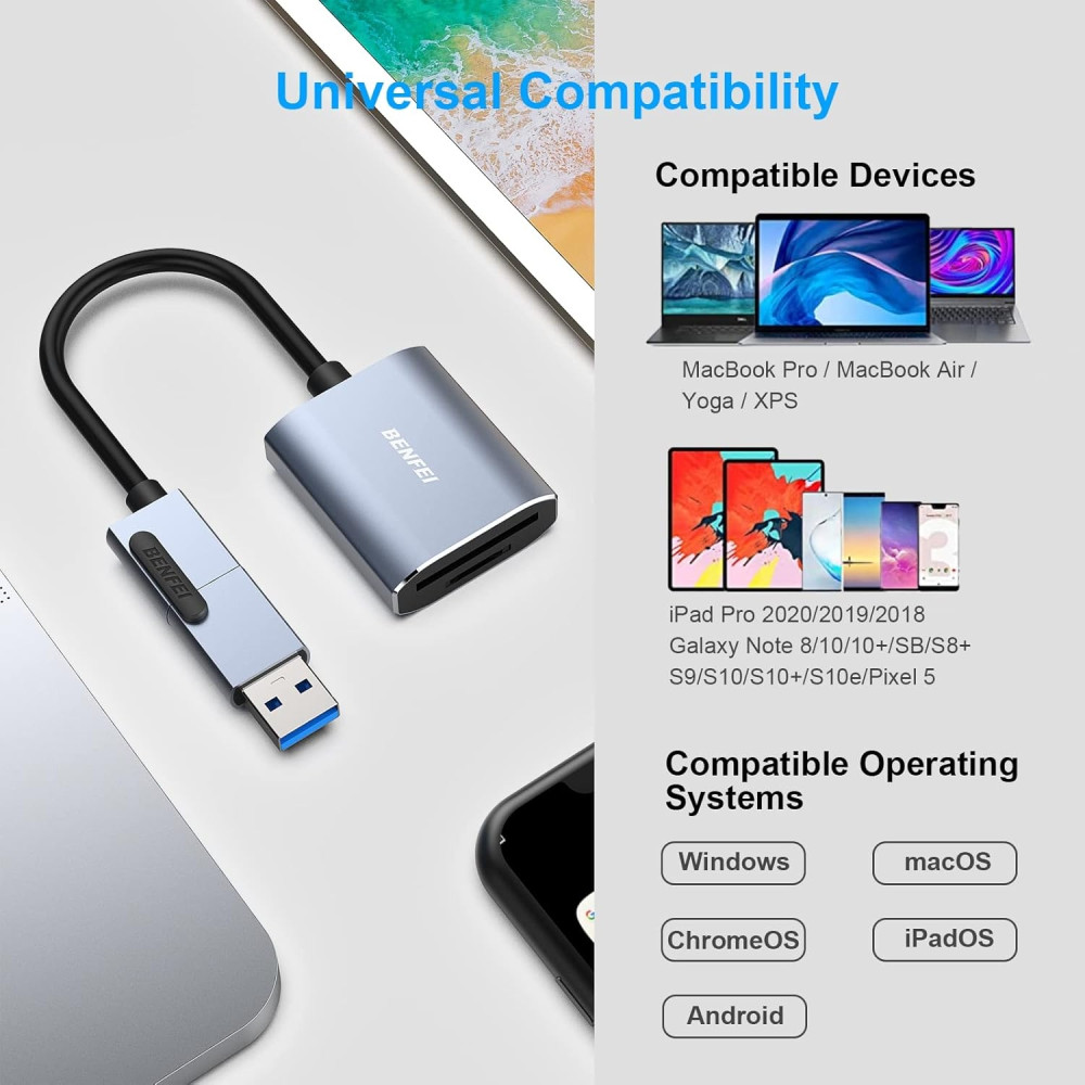 BENFEI B0BYV19KMM 000271GY USB-C + USB-A to SD / TF Card Reader - Image 6