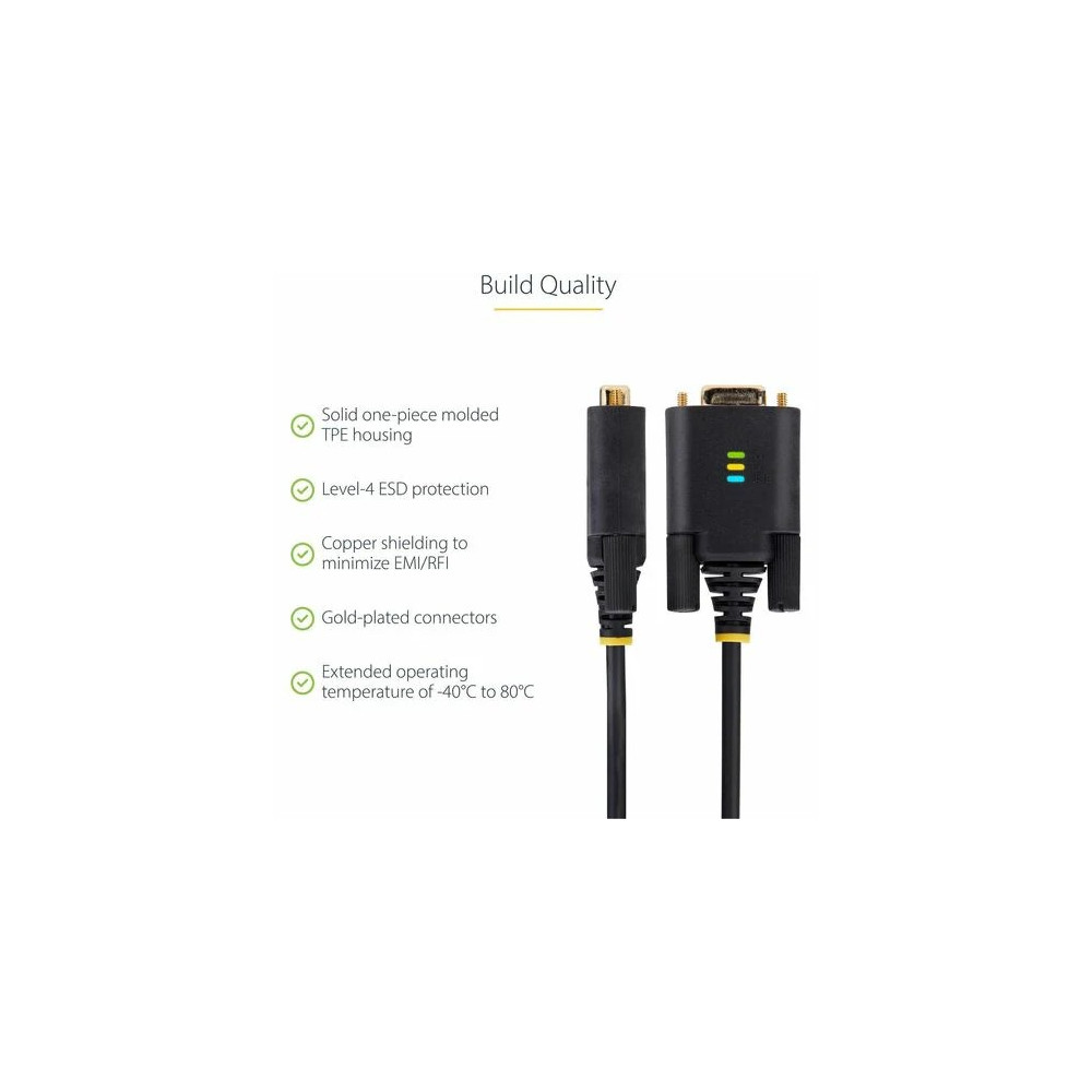 StarTech 1P3FFCB-USB-SERIAL 3ft (1m) USB to Serial Adapter Cable, COM Retention, FTDI IC, DB9 RS232, Interchangeable DB9 Screws/Nuts, Windows/macOS/Linux - Add a DB9 RS-232 serial port to a desktop/laptop using a USB-A port; Interchangeable Scre - Image 7